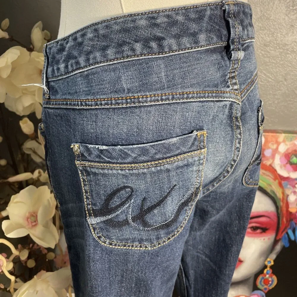 Express Bootcut Jeans Womens 12 Blue Y2K Embroidered Denim Western Low Rise